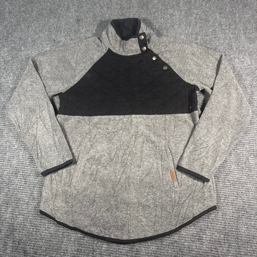 Maurices Quilted Snap Neck Pullover Womens Medium Gray Excellent Fleece Pockets